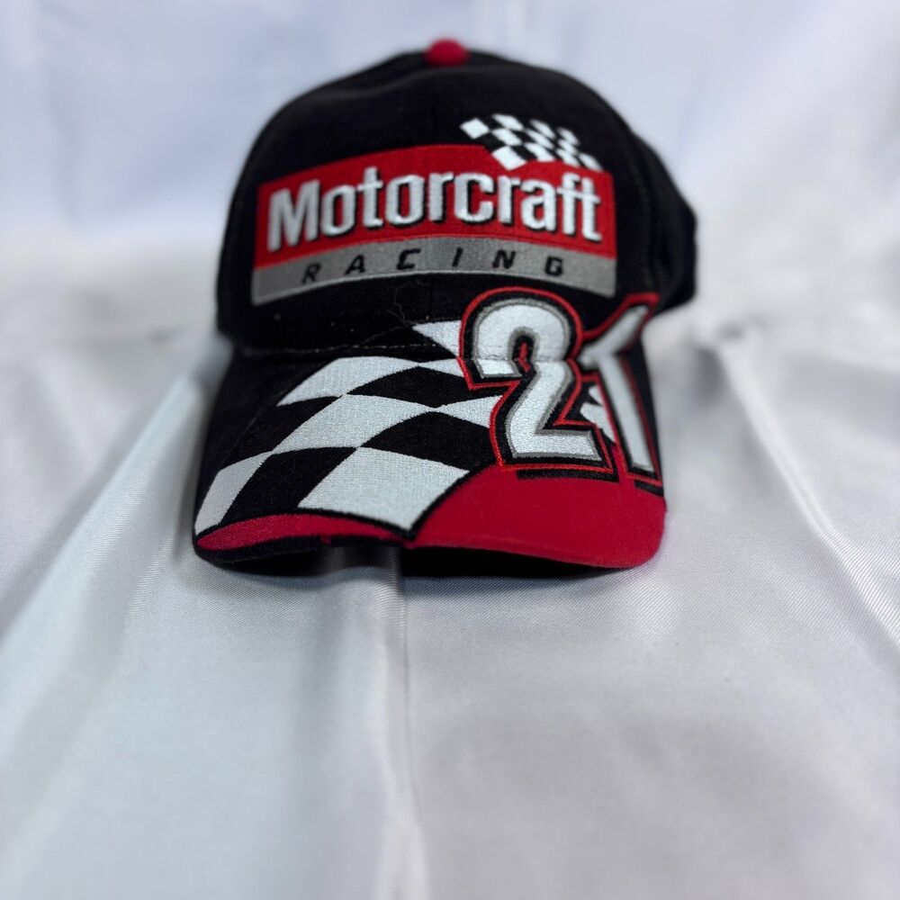Motocraft Racing # 21 Golf Baseball Cap Strap Back w/ Checker Auto Parts 500 Pin